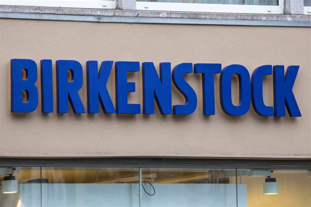 The Birkenstock logo above the entrance to one of their retail stores