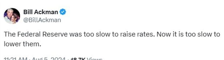 Bill Ackman says Fed was too slow to raise rates, now  too slow to lower them | Forexlive