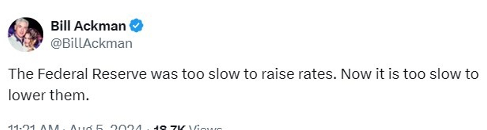 Bill Ackman says Fed was too slow to raise rates, now  too slow to lower them | Forexlive