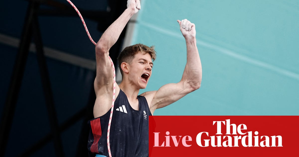 Paris 2024 Olympics day 14: GB’s Toby Roberts wins bouldering gold; heptathlon heating up and more – live