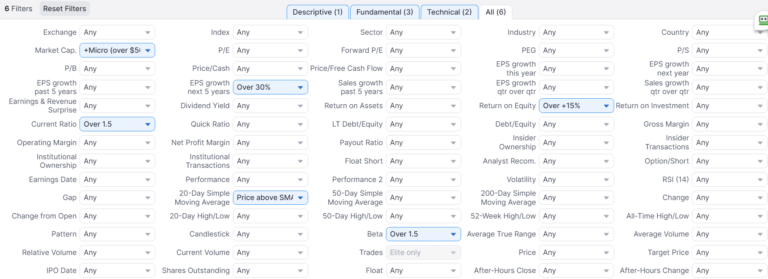 best finviz screener settings