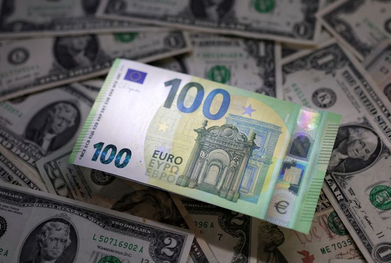 © Reuters. Euro and U.S. dollar banknotes are seen in this illustration taken March 10, 2023. REUTERS/Dado Ruvic/Illustration/File Photo