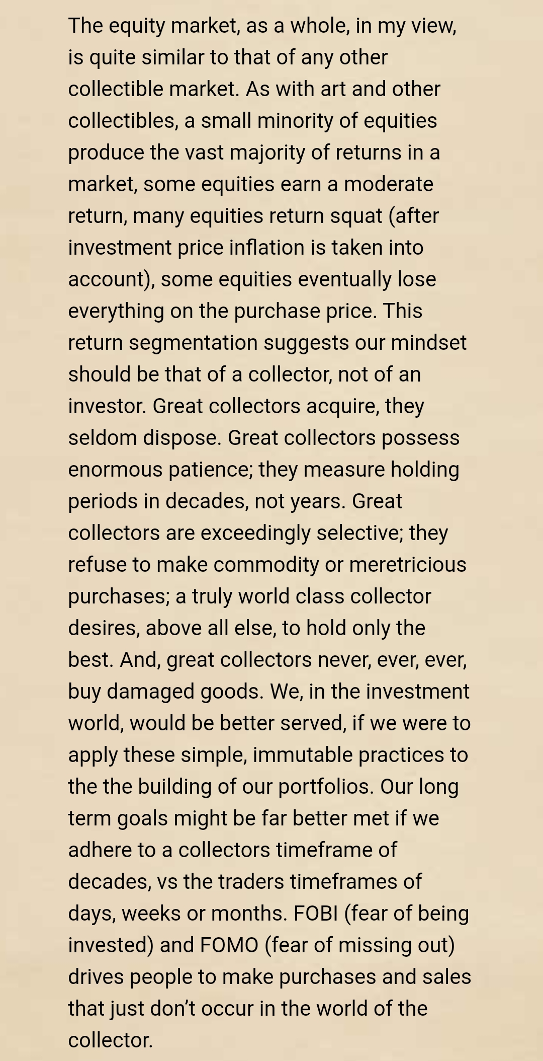The Equity Investor as a Collector