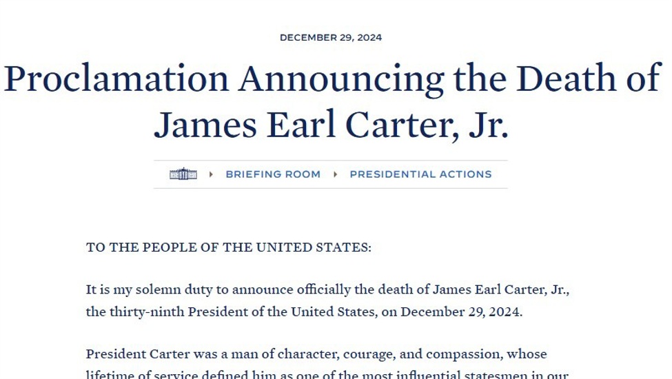 Thursday 9 January 2025 will be US National Day of Mourning for President Carter | Forexlive