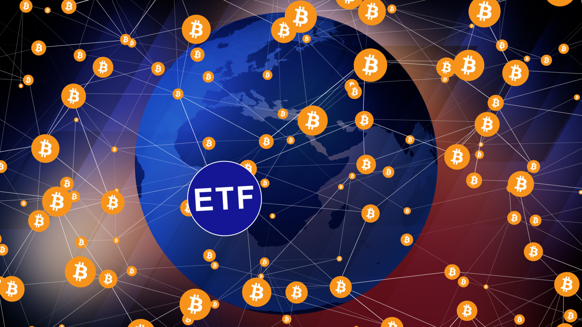 Cryptocurrency coin bitcoin etf brings crypto trading to global economy, revolutionizing financial industry with digital money and decentralized assets on blockchain technology globe