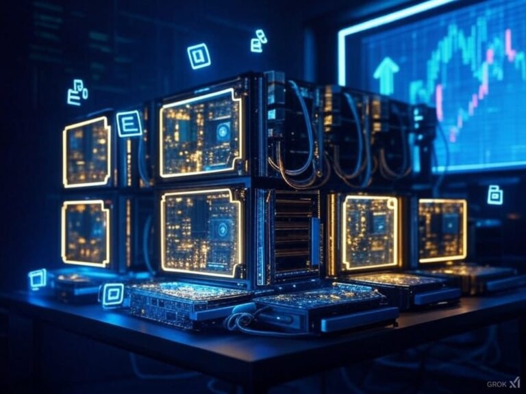 Bitcoin mining rig with blockchains and bitcoins