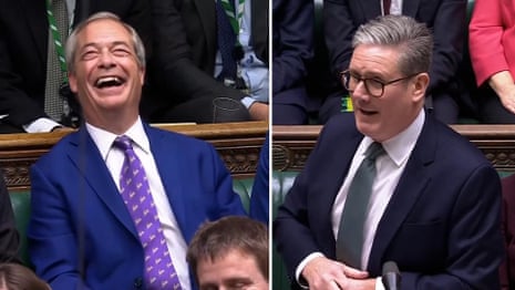 Keir Starmer mocks Nigel Farage for spending so much time in US – video