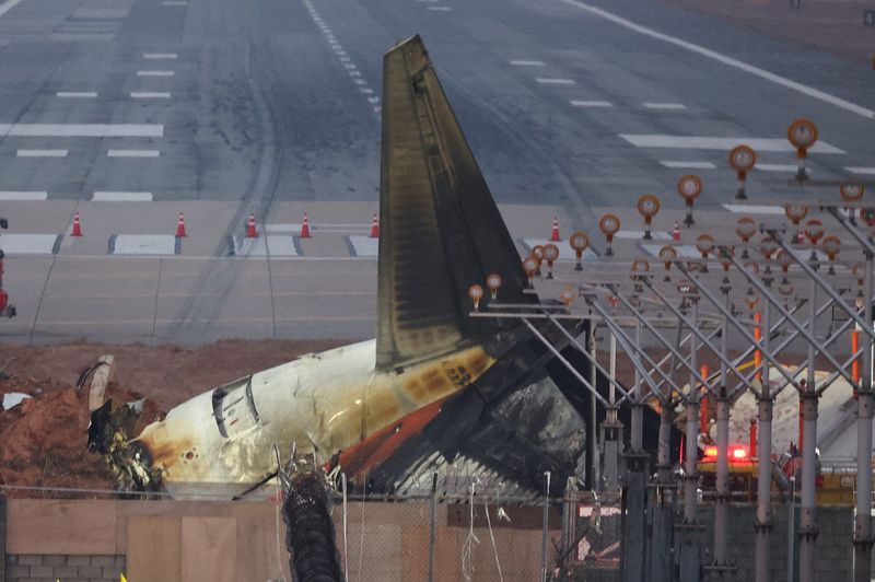 © Reuters. Jeju Air plane wreckage, Muan, South Korea, December 30, 2024. REUTERS/Kim Hong-Ji