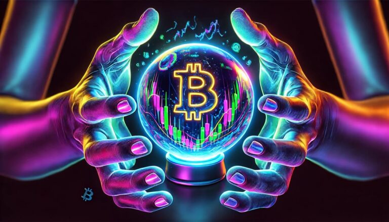 Image of a crystal ball being held by two hands, with vivid and glowing colors reflecting off the glass