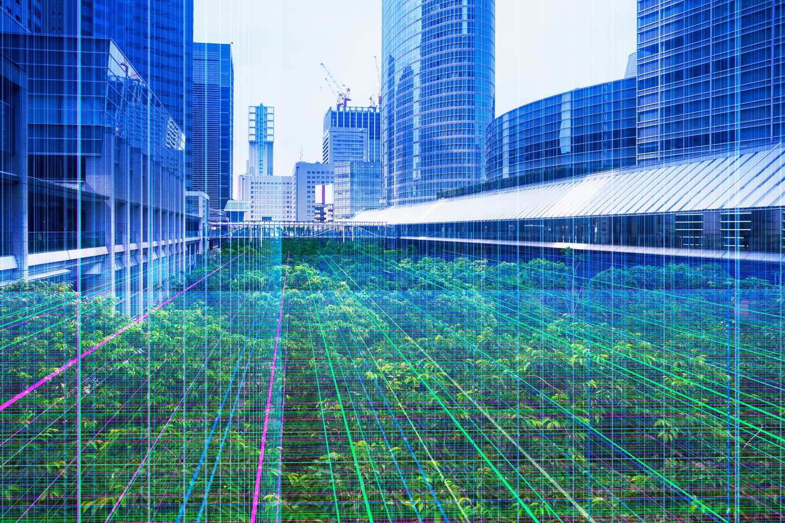 Image of the network between modern building