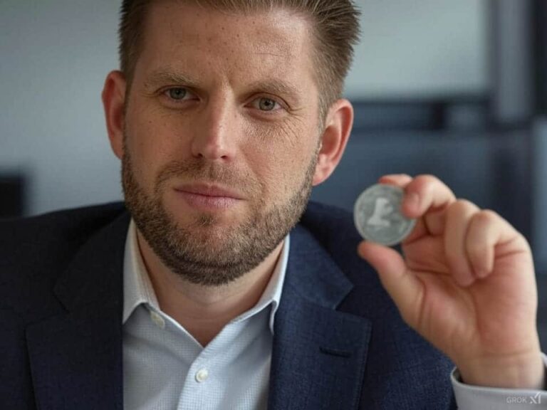 A realistic rendering of Eric Trump holding an altcoin