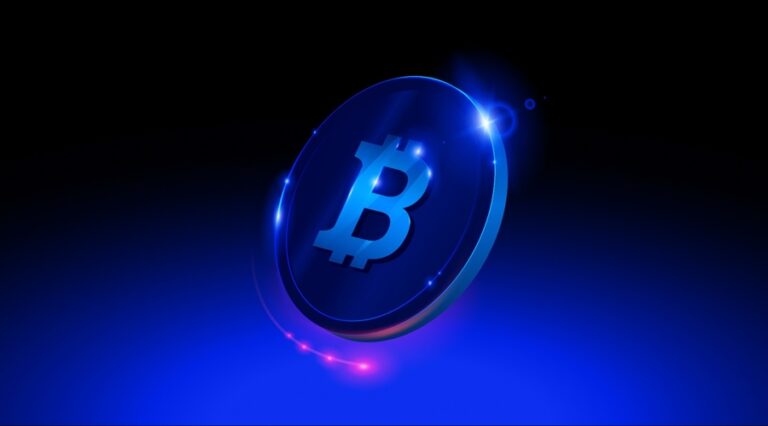 Bitcoin token on a blue background