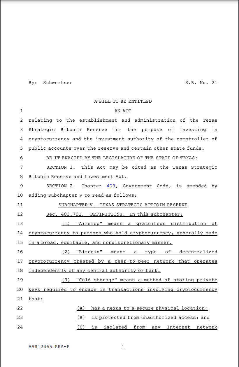 Texas Strategic Bitcoin reserve bill advances to Senate floor - AabeyLLC Crypto