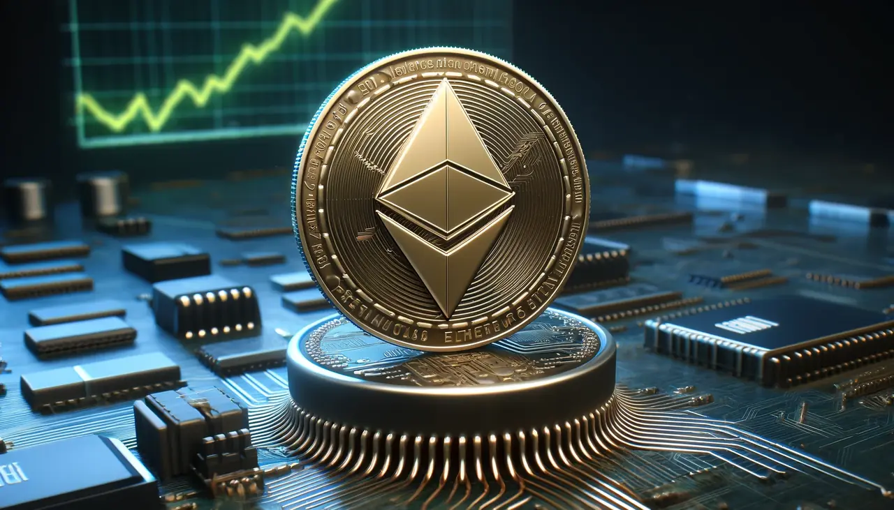 image of an Ethereum coin sitting on a circuit board guerillastocktrading