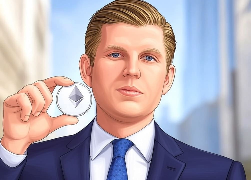 Drawing of Eric Trump holding an Ethereum coin