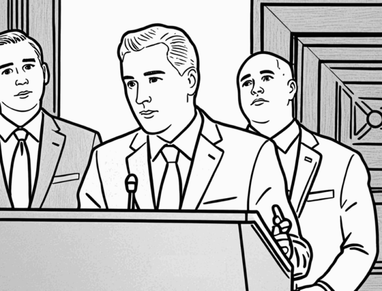 Drawing of US crypto czar David Sacks and key members of Congress outlined crypto plans at a press conference