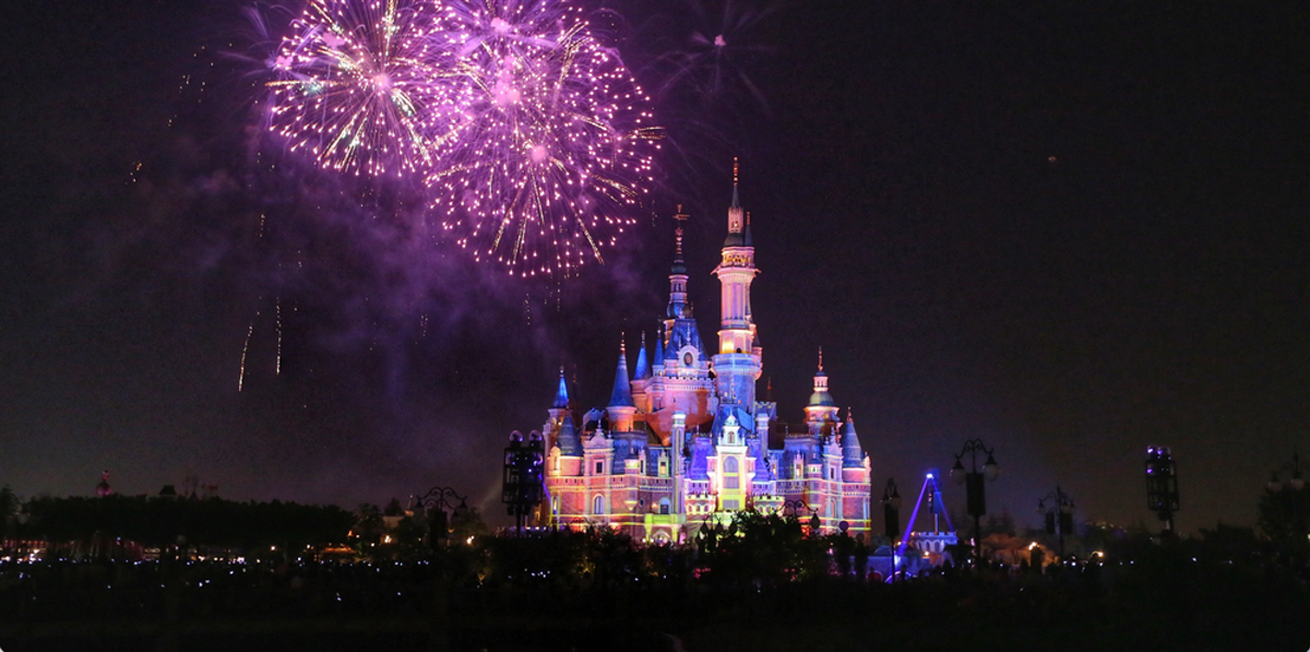 Fireworks explode over the Disney Castle