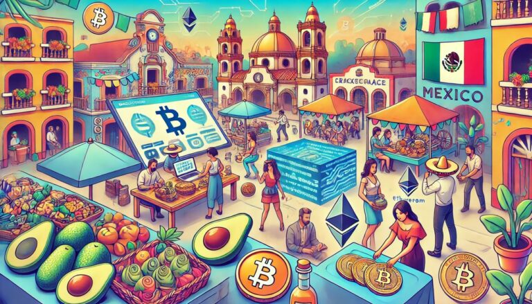 A drawing of Mexico's trade and cryptocurrency economy