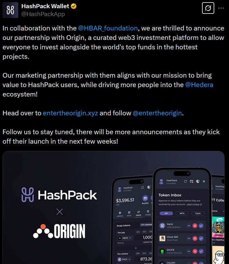 Origin and HashPack for Hedera HBAR defi