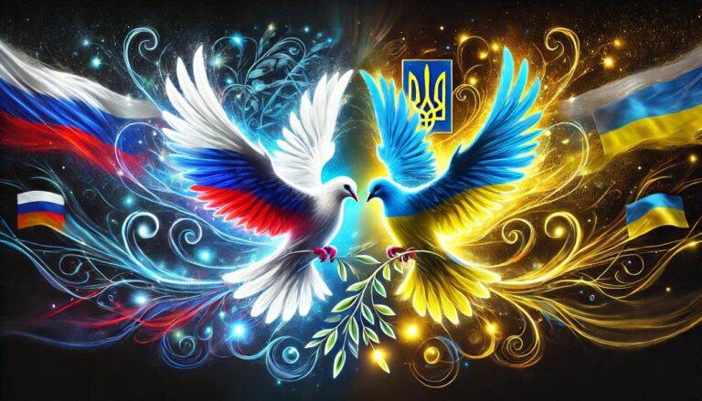 digital painting symbolizing peace between Russia and Ukraine guerillastocktrading