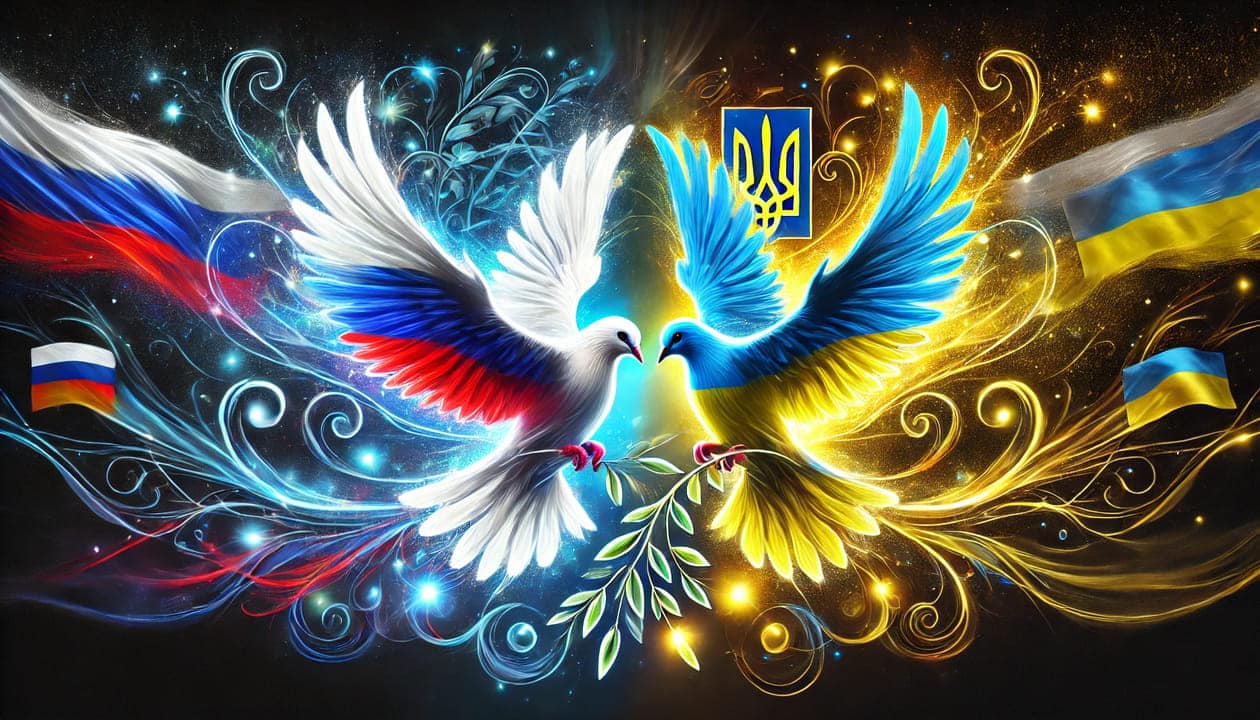 digital painting symbolizing peace between Russia and Ukraine guerillastocktrading