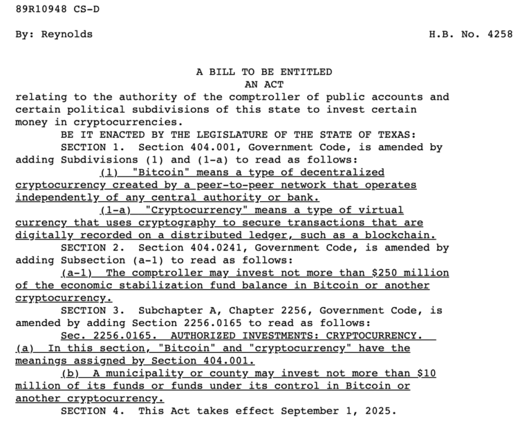 Texas lawmaker seeks to cap state’s proposed BTC purchases to $250M - AabeyLLC Crypto