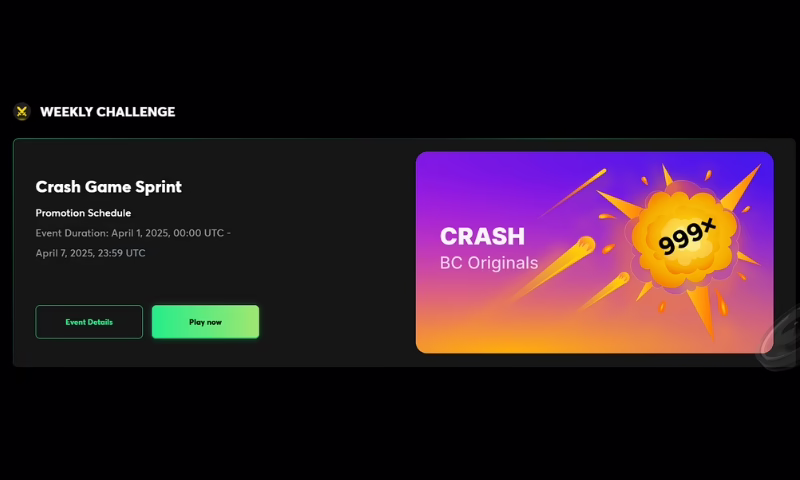 A digital screen shows the crash game challenge, featuring colorful visuals and engaging prompts.