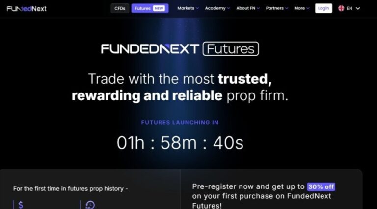 A screenshot of the upcoming FundedNext Futures website
