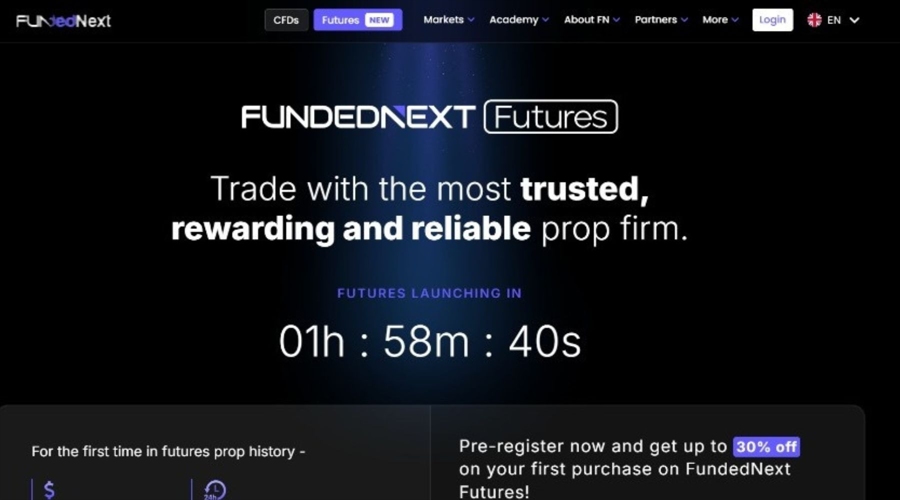 A screenshot of the upcoming FundedNext Futures website