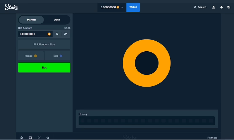 The stake original "flip" gaming interface. 