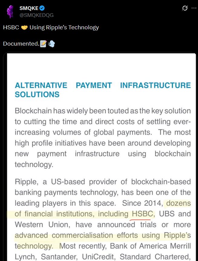 Ripple XRP and HSBC  tokenized