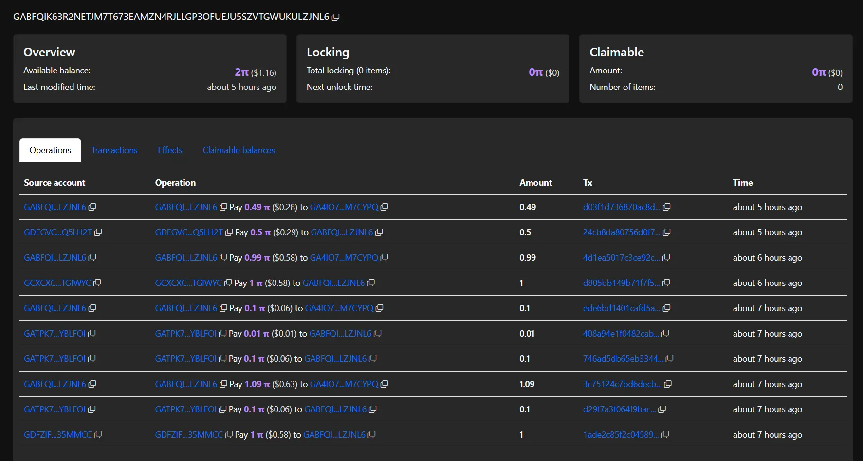 steller wallet pi transactions