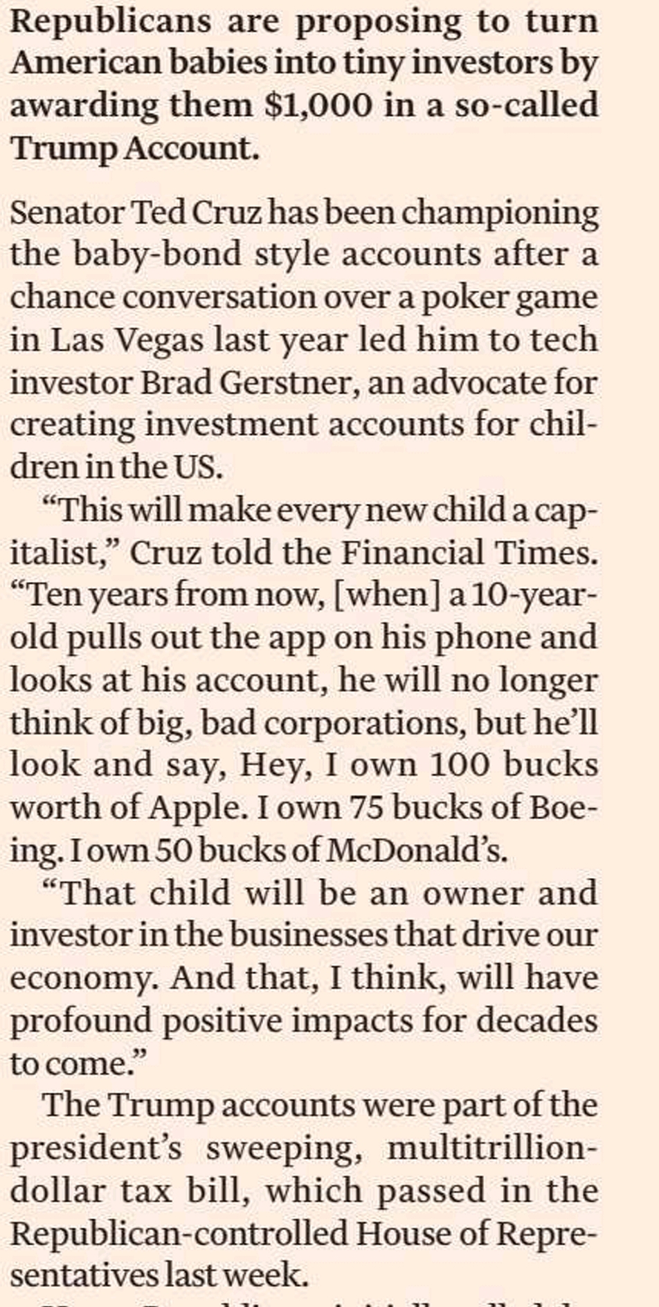 The $ 1,000 Trump Account