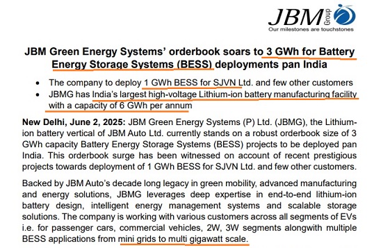 JBM: Largest BESS Order Book