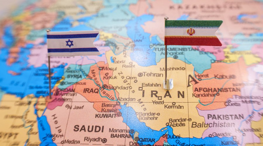Israel and Iran on a map