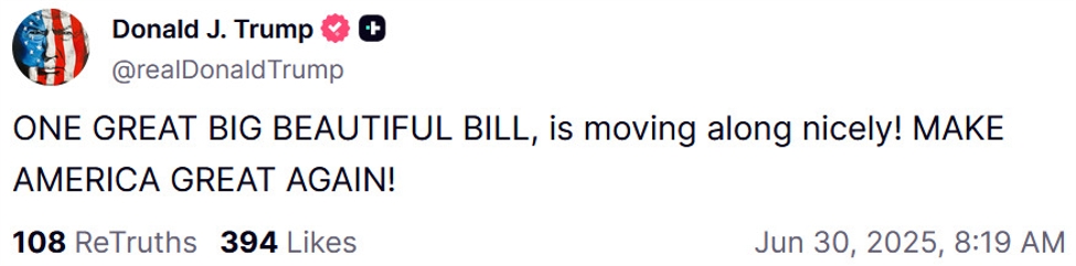 Trump: One great big beautiful bill is moving along nicely! | Forexlive