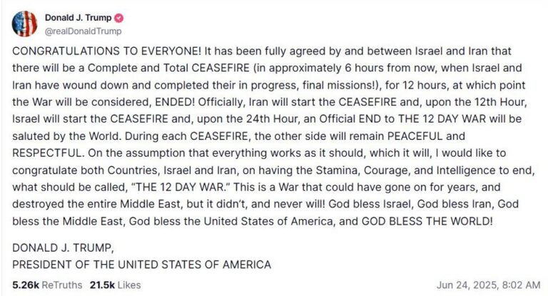 Trump announces Iran and Israel have agreed to a “Complete and Total CEASEFIRE" | Forexlive