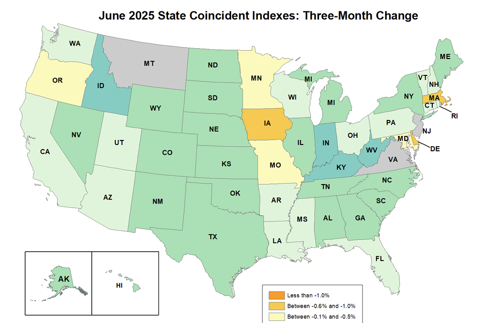 Philly Fed: State Coincident Indexes Increased in 40 States in June (3-Month Basis)
