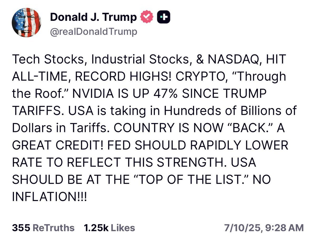 Bitcoin Hits New All Time High of $113,900 as Adoption Accelerates 1 Trump's post on his Truth Social account.