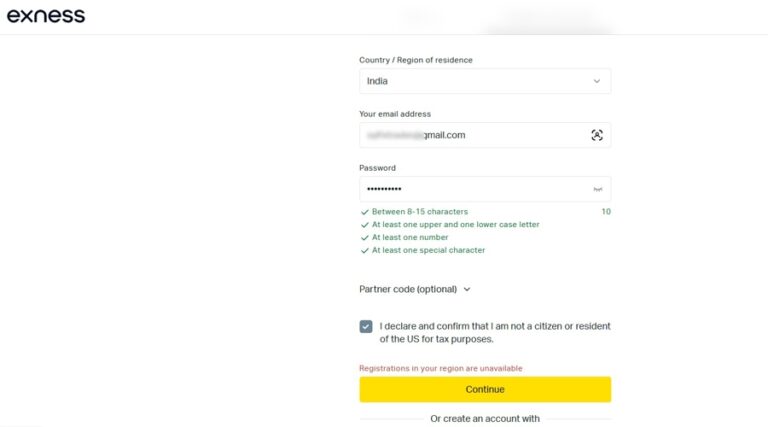 Exness India registration page, tonight