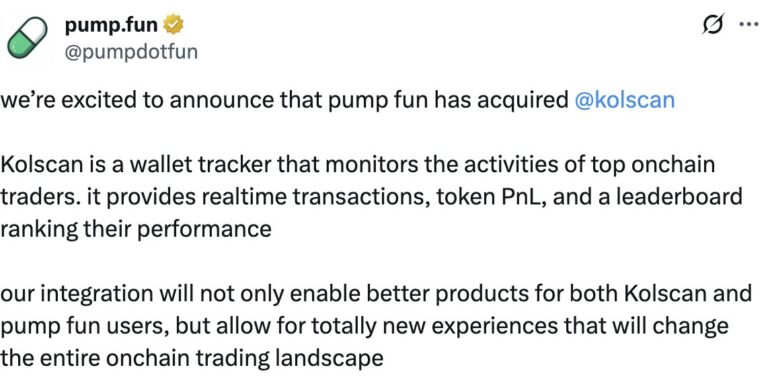 Pump.fun Buys Wallet Tracker Kolscan Ahead of $1B Token Sale - BitRss - Crypto World News