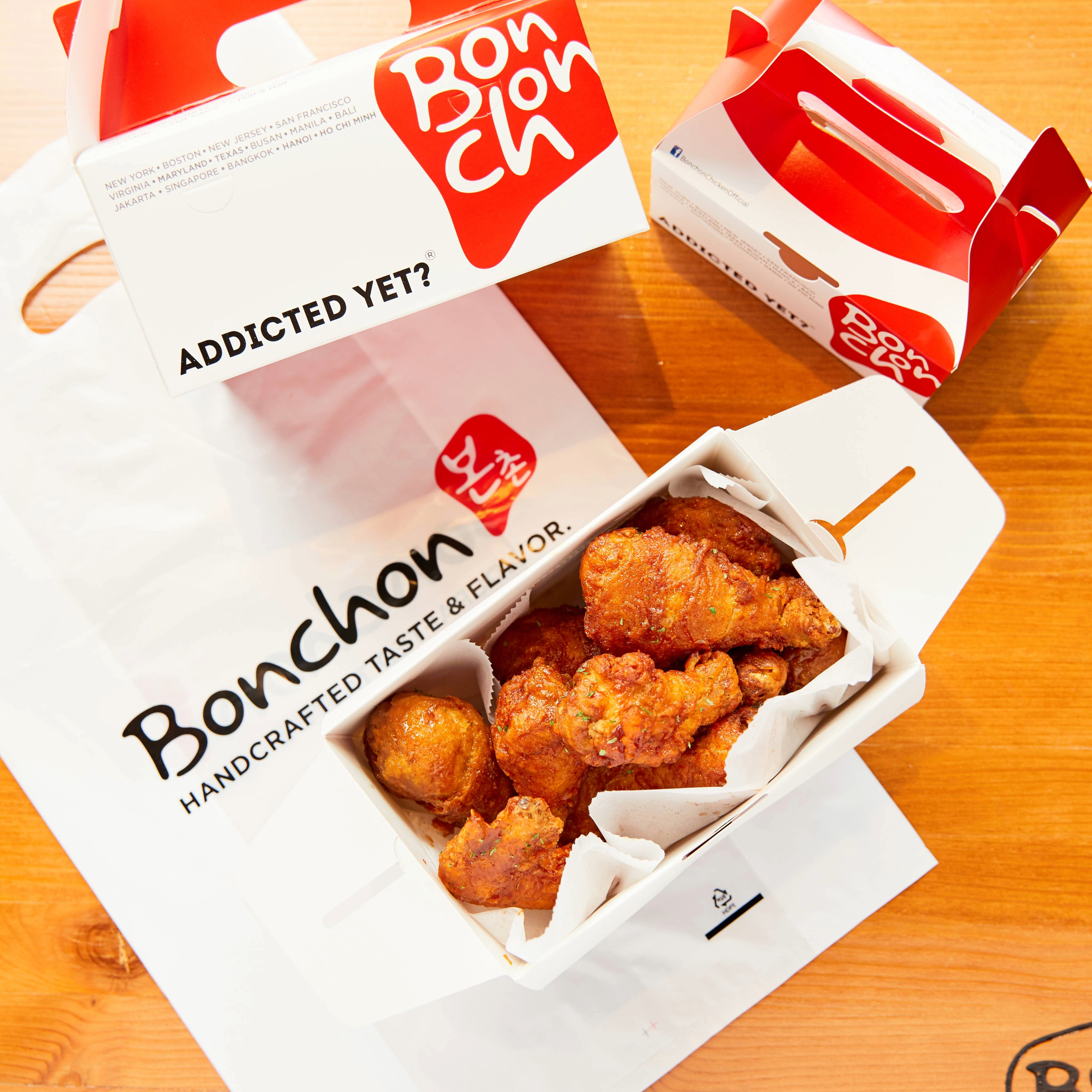 Bonchon is known for its crazy crispy, hand-battered, double-fried, and hand-brushed Korean fried chicken.