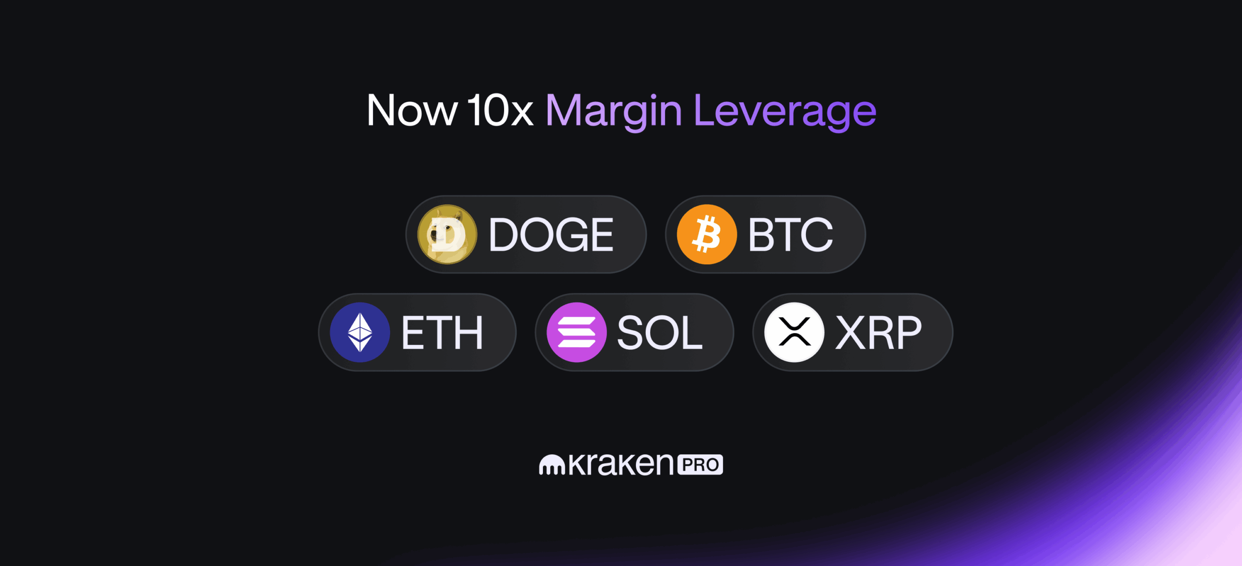 Increased margin leverage on Kraken Pro: Up to 10x (BTC, ETH, SOL, XRP, DOGE)