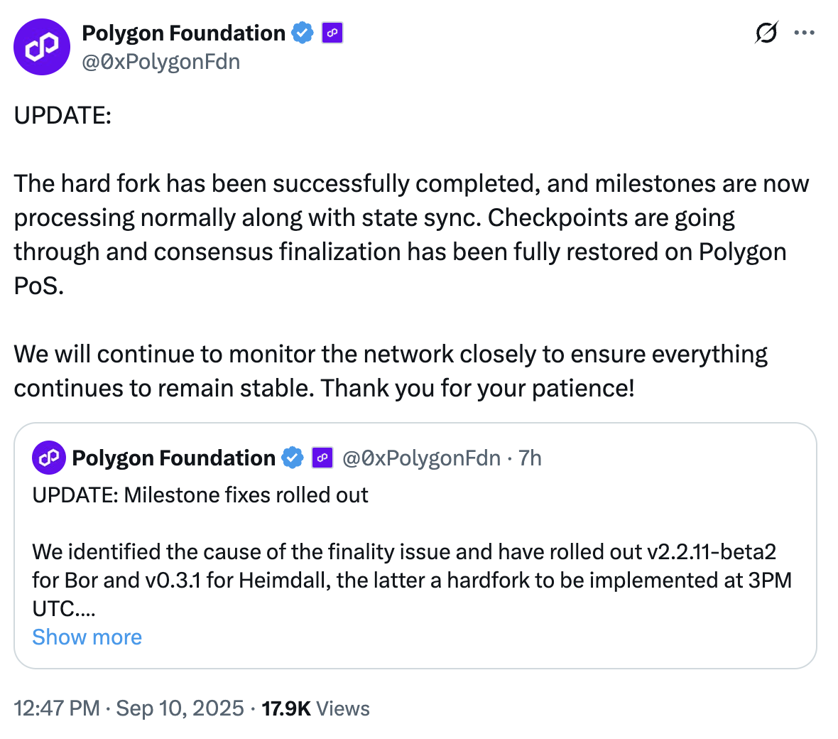 Polygon Fixes RPC Node Bug, Restoring Network Consensus - AabeyLLC Crypto