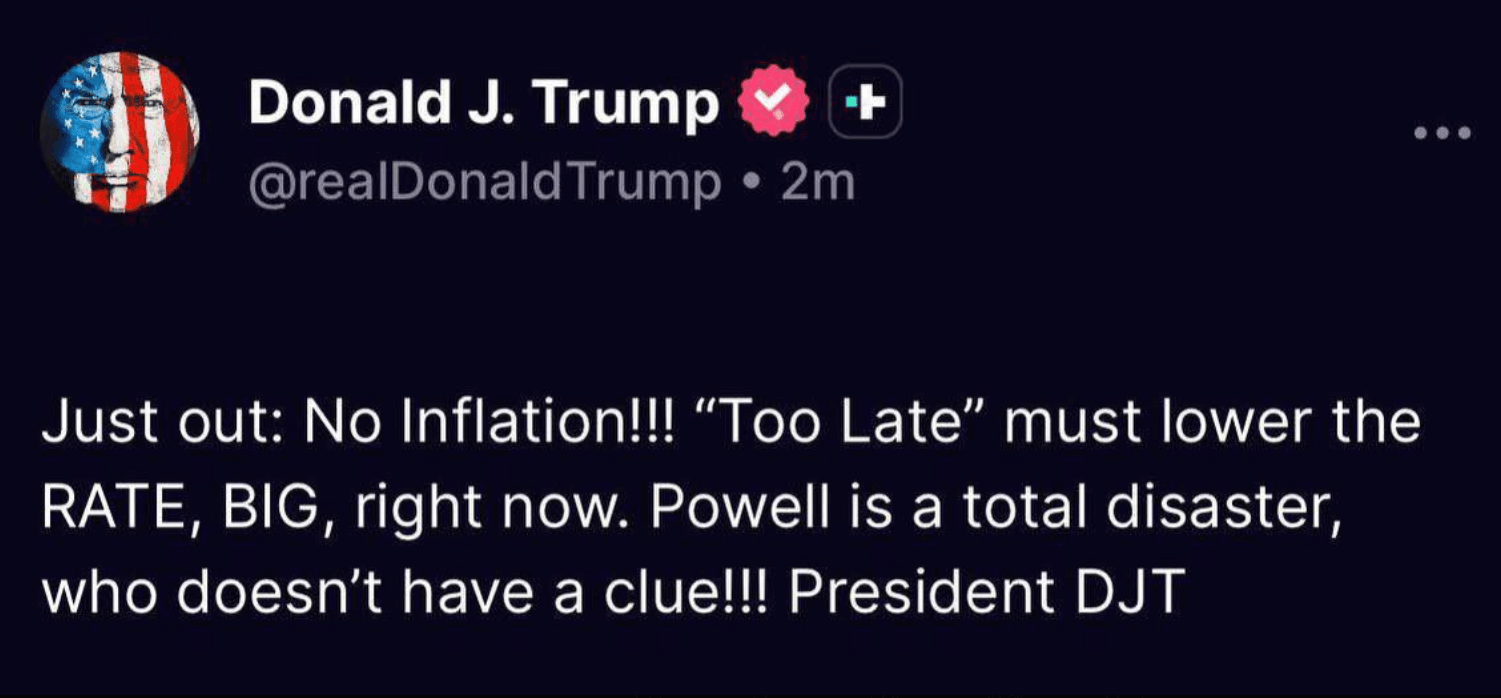 Trump Truth Social Beitrag Fed