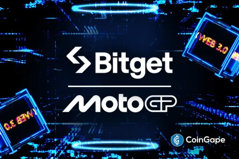 Bitget and MotoGP partnership banner highlighting Web3 adoption and fan engagement.