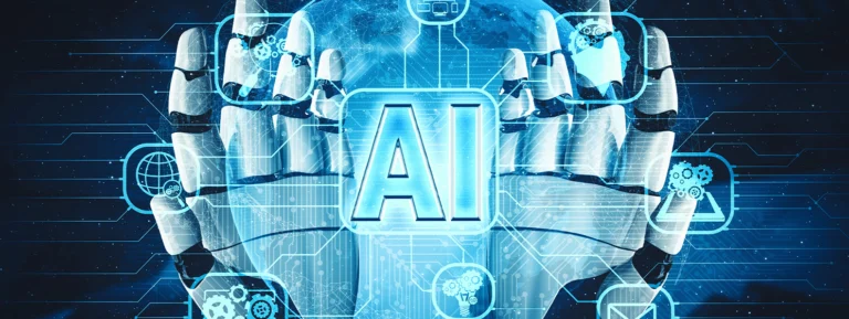 AI robot hands concept banner