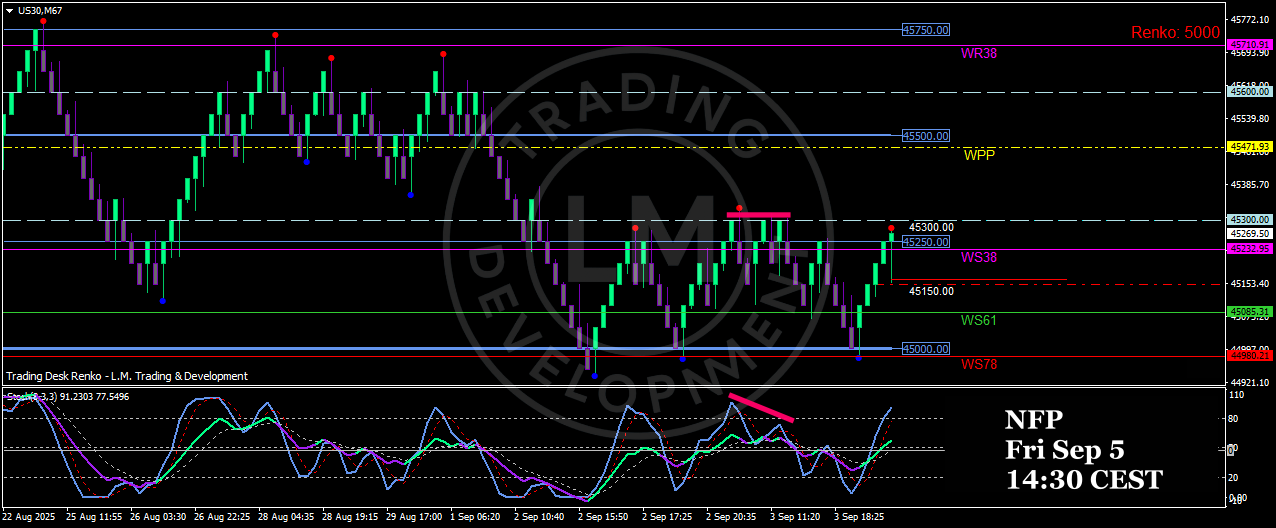 US30 - Renko 50p Pre-NFP Map