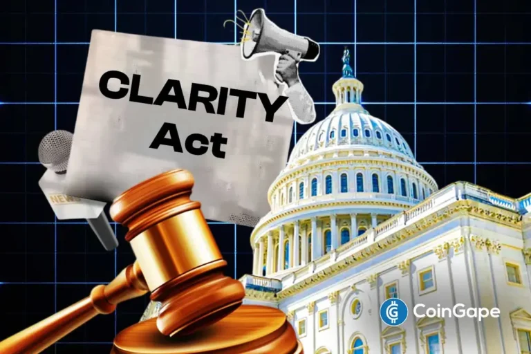 CLARITY Act sign with Capitol dome and gavel symbolizing crypto regulation