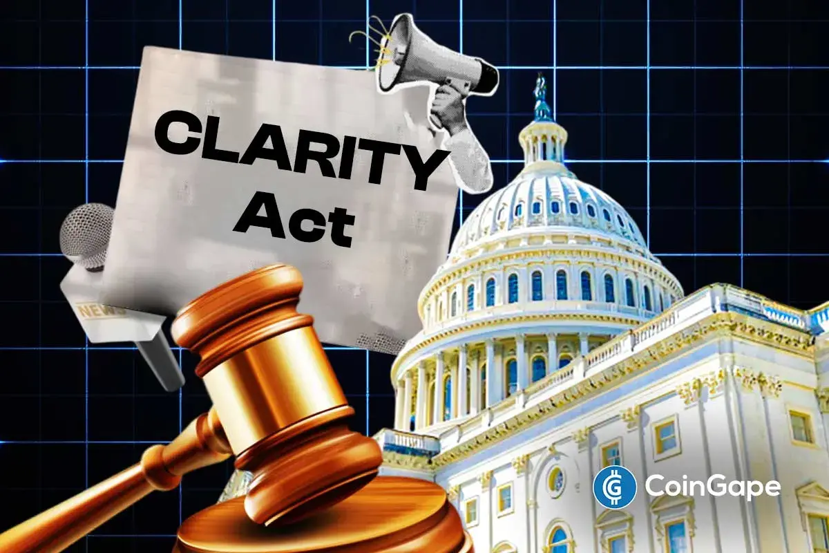CLARITY Act sign with Capitol dome and gavel symbolizing crypto regulation